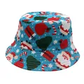 Sombrero de pescador azul claro con estampados de Papá Noel y árboles de Navidad - M / Azul Claro Papá Noel Regalo Estampado