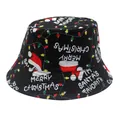 Sombrero de pescador navideño negro con motivos de Papá Noel y estampados festivos - M / Negro Luces Festivas Estampado