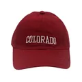 Close-up of white COLORADO embroidery on a burgundy cotton twill baseball cap - Adjustable / Burgundy