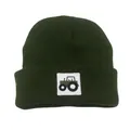 Dark green knitted beanie for kids with a tractor patch and ribbed texture design - One Size (1-4 Years) / Army Green