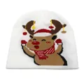 Détails du bonnet blanc en tricot avec broderie de renne mignon pour Noël en gros plan - Style 6: Blanc Renne Avec Écharpe