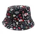 Detailed pattern of festive Christmas bucket hat with Santa and reindeer prints - M / Black All Over Christmas Print