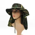 Sombrero de sol camuflaje para exterior con ala ancha, protector de nuca y barbijo - M / Camuflaje de Selva (Estilo 1)