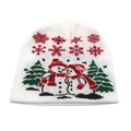 Détail du bonnet blanc en maille avec motifs de sapins, bonshommes de neige et flocons - Style 8: Blanc Sapin De Noël Et Bonhomme De Neige