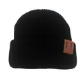 Berretto in maglia nera per bambini con risvolto caldo e toppa in pelle marrone - Taglia Unica (1-4 Anni) / Nero