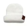 Berretto in maglia a coste bianche per bambini con etichetta in pelle marrone pregiata - Taglia Unica (1-4 Anni) / Bianco