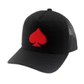 Schwarze Mesh Trucker Cap mit roter Pik-Stickerei und verstellbarem Sonnenschutz-Design - Verstellbar / Schwarz