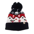 Winter gebreide kerstmuts met rendier- en sneeuwvlokpatronen en pompon voor kinderen - Eén maat / Blauwe Kerststijl