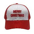 Red sequined Merry Christmas baseball hat with white embroidery for holiday parties - Adjustable / Red and White Color Block (Merry Christmas)