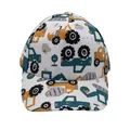 Detail of white kids baseball cap featuring colorful cartoon tractor and bulldozer prints - Adjustable [48-54cm] / White Engineering Vehicles (Pattern 13)