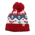 Gebreide kerstmuts voor kinderen met rendier jacquard en een zachte rode pompon - Eén maat / Rode Kerststijl