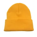 Bonnet en maille côtelée jaune vif avec revers pour les activités de plein air en hiver - Taille unique / Jaune
