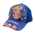 Detail of blue kids capybara baseball hat with cute cartoon print and Keep Happy text - Adjustable 48-54cm / Dark Blue (Style 1)