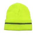 Neon green reflective knit beanie for outdoor running with high visibility stripe - One Size / Reflective Knit Hat Fluorescent Yellow