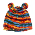 Rainbow striped knit beanie with cute bear ears for winter warmth in colorful crochet style - One Size / Rainbow Stripes