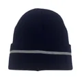 Detailed view of dark blue reflective beanie hat with a safety silver strip for night running - One Size / Reflective Knit Hat Black