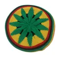 Gestrickte Beanie im Rastafari-Stil mit Regenbogenstreifen und grünem Blattstickerei - Grünes Blatt Oben Stil (Reggae Hat Style 2)