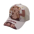 Detail van de capibara-print en ademend mesh op deze baseballpet voor kinderen - Verstelbaar 48-54cm / Wit Roze Patchwork (Stijl 3)