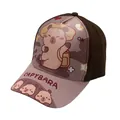 Close-up of a pink and brown Capybara cartoon baseball cap with detailed embroidery - Adjustable 48-54cm / Brown Pink Patchwork (Style 4)