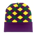 Berretto invernale in maglia con motivo argyle viola verde giallo e paraorecchie - Griglia Colorata