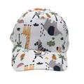 Detailed view of kids white baseball cap with colorful tropical animal prints - Adjustable [48-54cm] / White Tropical Animals (Pattern 20)