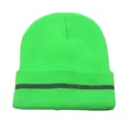Fluorescent green reflective knit beanie for outdoor running with gray stripe detail - One Size / Reflective Knit Hat Fluorescent Green