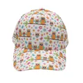 Close-up of six-panel kids baseball cap with cartoon owl and floral print patterns - Adjustable [48-54cm] / White Owl Flowers (Pattern 21)