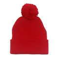 Dettaglio del berretto in maglia rossa con pompon e trama a costine visibile - Taglia unica / Rosso