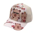 Detailed 45-degree angle of cartoon Capybara print on children baseball cap in beige pink - Adjustable 48-54cm / Beige Pink Patchwork (Style 8)