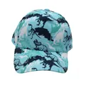 Close-up of bright blue kids baseball cap with detailed dinosaur silhouettes and sketches - Adjustable [48-54cm] / Bright Blue Dinosaur Silhouette (Pattern 22)