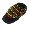 Detail of Rasta style knit beanie featuring red yellow green stripes and mesh texture - Honeycomb Mesh Reggae Style (Pattern 1)