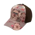 Capybara honkbalpet voor kinderen in bruin en paars patchwork design met cartoon opdruk - Verstelbaar 48-54cm / Bruin Paars Patchwork (Stijl 9)