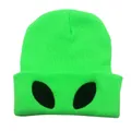 Neon green alien eye embroidered beanie, warm autumn winter outdoor knit hat for unisex - One Size / Fluorescent Green