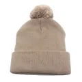 Berretto chic con pompon e maglia a coste in beige per un caldo look invernale - Taglia unica / Beige
