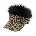 Leopard print baseball cap with black synthetic wig hair for fun outdoor sun protection - Adjustable / Leopard Black Wig Hat
