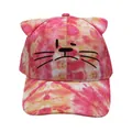 Pink and orange tie-dye kids baseball cap with 3D cat ears and cat face embroidery - Adjustable 48-54cm / Pink and Orange Tie-Dye Cat Style