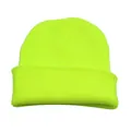 Bonnet en tricot jaune fluo classique avec large bord replié pour hommes et femmes - Taille unique / Jaune Néon