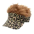 Close-up of leopard print baseball cap featuring creative brown synthetic wig hair - Adjustable / Leopard Coffee Wig Hat