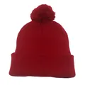 Dettaglio della trama in maglia morbida e del pompon su questo berretto rosso tinta unita - Taglia unica / Borgogna