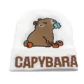 Berretto in maglia bianco con motivo Capybara e scritte CAPYBARA ricamate sopra - Bianco Semplice
