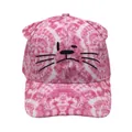 Detailed embroidery of cat whiskers and 3D ears on pink tie-dye children's baseball cap - Adjustable 48-54cm / Pink and White Tie-Dye Cat Style