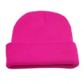 Bonnet en maille côtelée rouge rose uni avec large bord replié pour l'hiver - Taille unique / Magenta