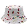 Reversible white cotton bucket hat with colorful mushroom and rainbow graffiti prints - M (56-58cm) / White Graffiti (Style 4)