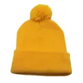 Berretto in maglia acrilica giallo brillante con pompon coordinato e bordo risvoltato - Taglia unica / Giallo