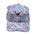 Close-up of cute cat ear design and tie-dye fabric texture on kids baseball cap - Adjustable 48-54cm / Pink Blue Purple Tie-Dye Cat Style