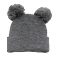 Berretto in maglia grigio scuro con due pompon in pelliccia e risvolto spesso per adulti - Taglia unica / Grigio