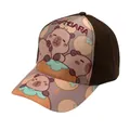 Detail van de cartoon Capybara-print en paarse patronen op deze honkbalpet voor kids - Verstelbaar 48-54cm / Bruin Paars Patchwork (Stijl 16)