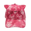 Cute kids baseball cap with cat ears and embroidery in pink and white tie-dye cotton - Adjustable 48-54cm / Rose Red and White Tie-Dye Cat Style
