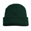 Bonnet en maille vert foncé minimaliste avec texture côtelée et design à revers plié - Taille unique / Vert Foncé
