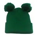 Trama a maglia dettagliata di un berretto invernale verde scuro con due grandi pompon - Taglia unica / Verde